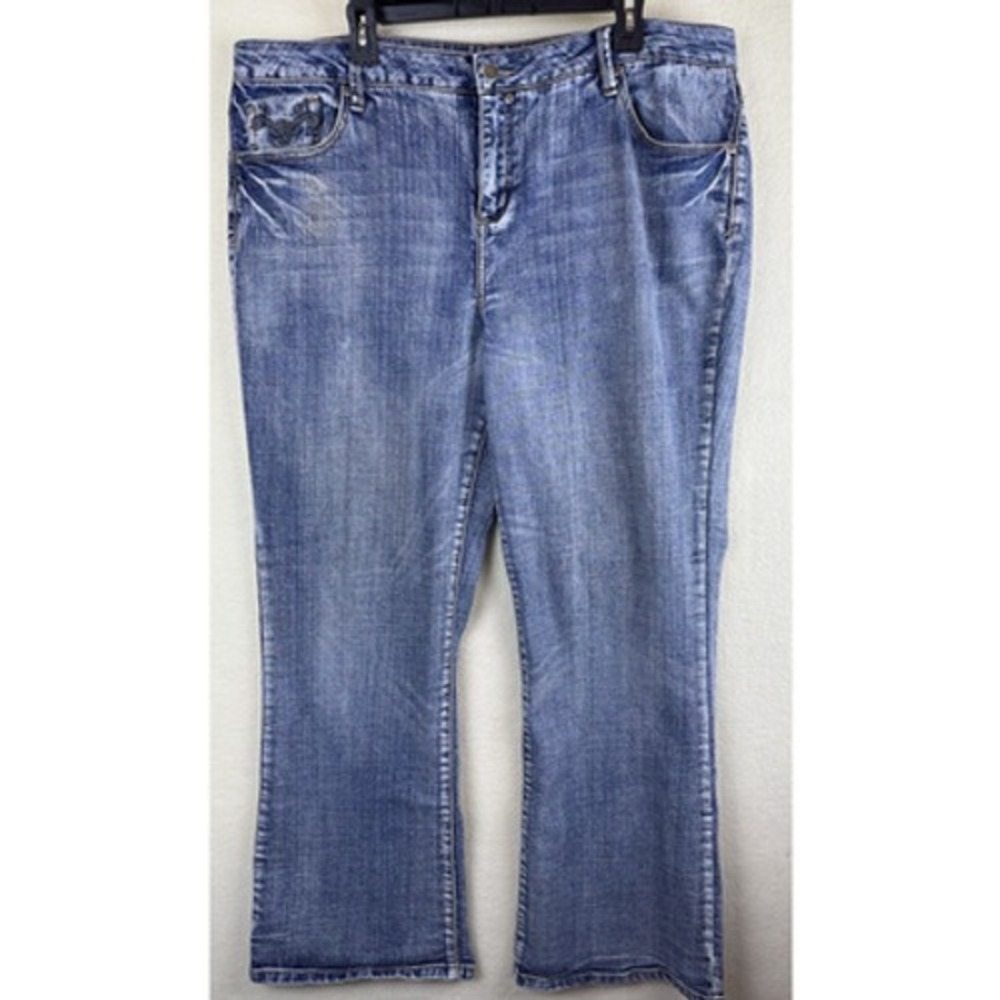 ZD Jeans Bootcut High Rise Womens 22 x 31 Blue Faded Denim Embroidered Pockets